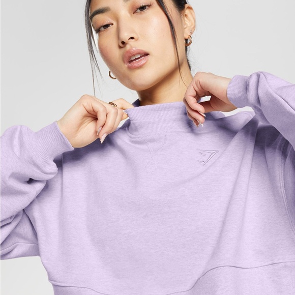 Gymshark Rest Day Sweats Cropped Pullover - Aura Lilac Marl - Small - Picture 5 of 8